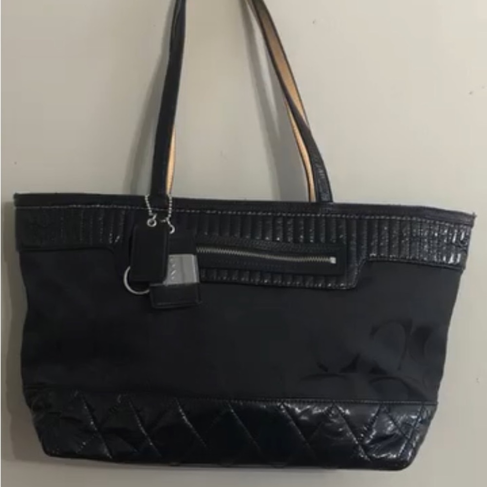 Coach Black Quilted Tote with Silver Accents